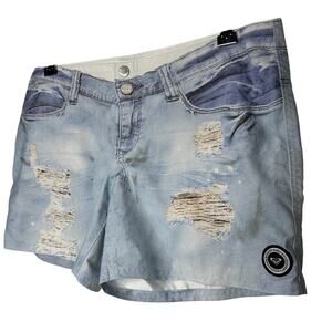 Roxy Estilo Faux Distressed Bue Jean Print On Poly Shorts 7